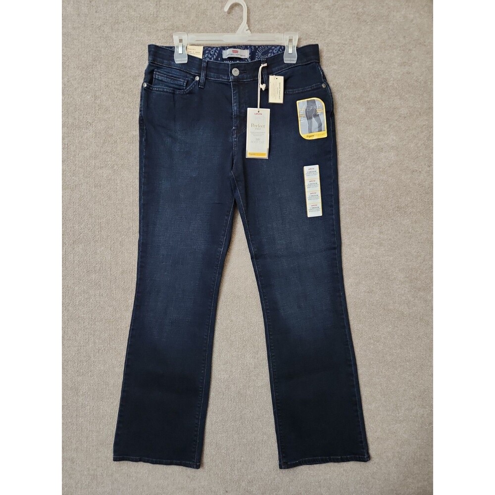 Levis Perfect Waist 525 Boot Cut Jeans Womens 12 Blue Dark Wash Stretch NEW